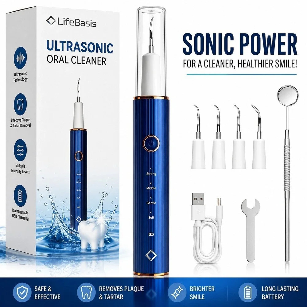 LifeBasis Ultrasonic Dental Calculus Plaque Remover Teeth Cleaner Kit USB New